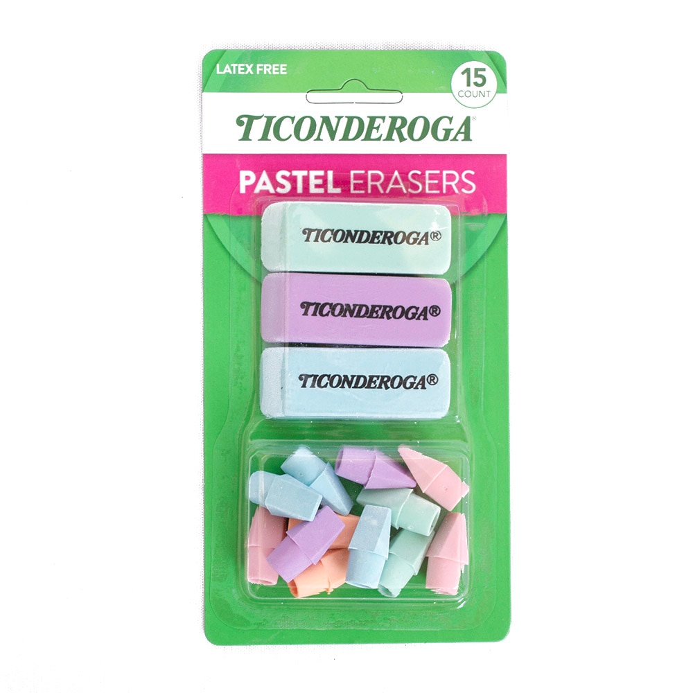 Erasers & Correction, Art & School, Ticonderoga, Pastel, Multi-pack, 3 wedge, 12 cap, 836294